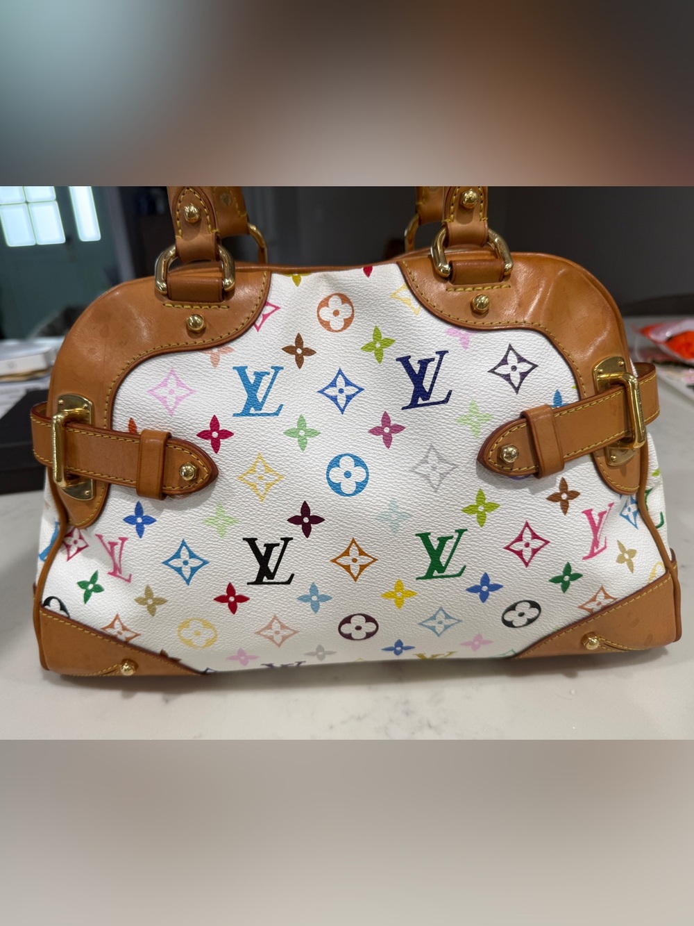 Louis Vuitton White Murakami Claudia Multicolor Monogram with Tan Trim - Picture 2 of 10